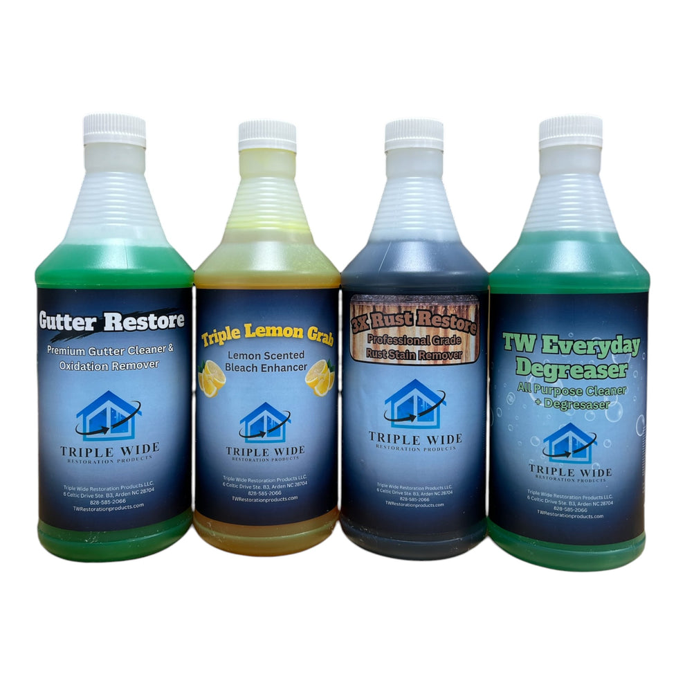 Chemical Sample Kit - 4 of Our Top Selling Chemicals - Soft Wash Surfactant, Rust Remover, Degreaser, and Gutter Brightener
